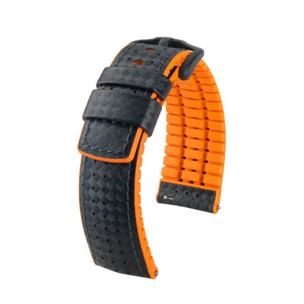 Hirsch Ayrton L schwarz und orange Kalb Lederuhrband 22 mm 0917692050-5-22
