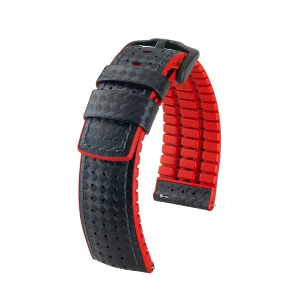 Hirsch Ayrton L schwarz und rot Kalb Lederuhrband 22 mm 0912094050-5-22