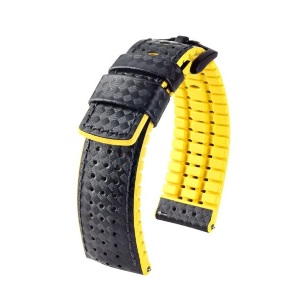 Hirsch Ayrton L schwarz und gelb Kalb Lederuhrband 22 mm 0917292050-5-22