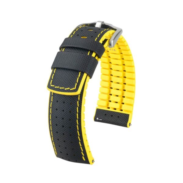 Hirsch Robby L schwarz und gelb Kalb Lederuhrband 22 mm 0917294050-4-22