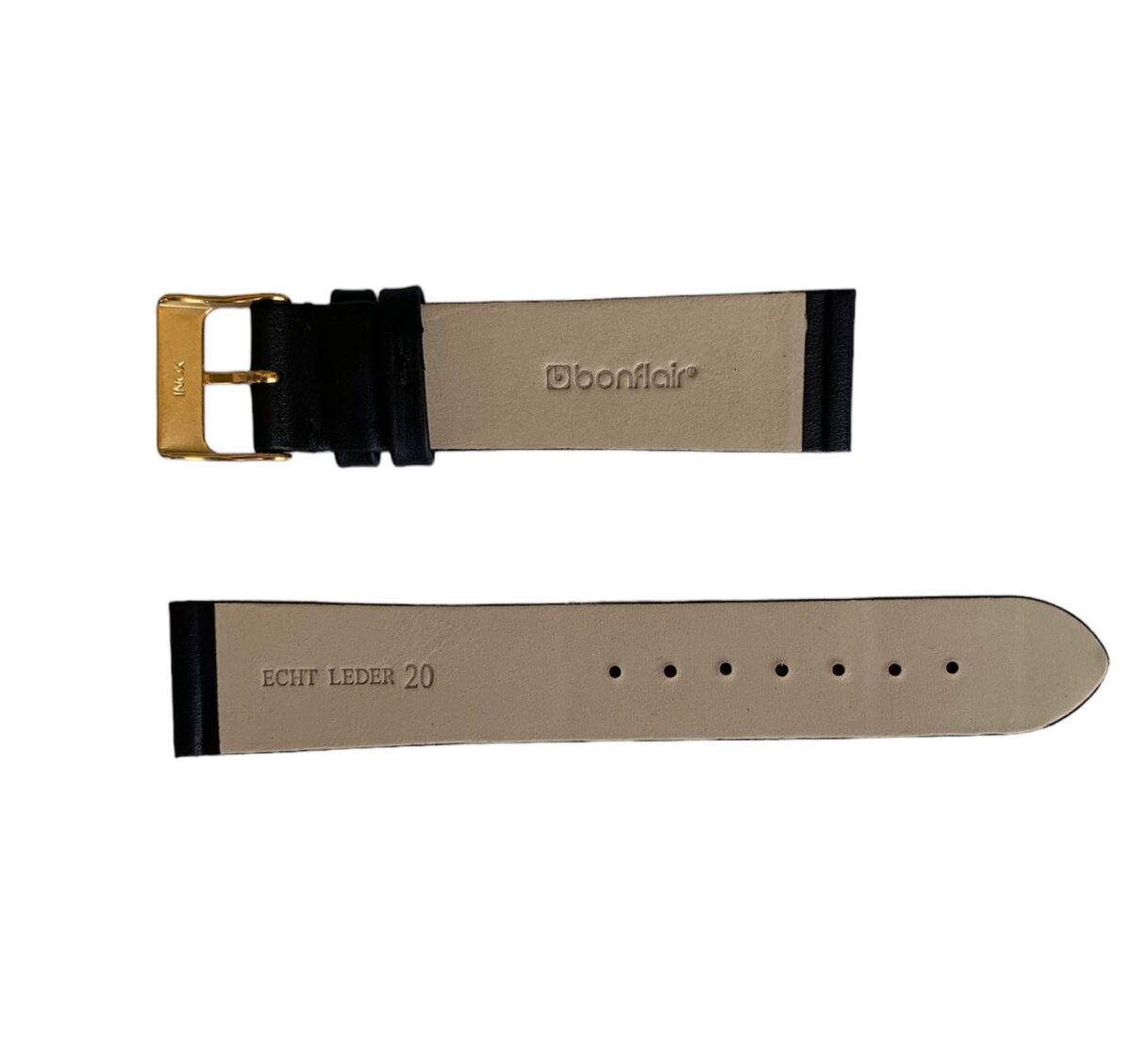 Wasserdicht schwarzer glatter Lederuhrband mit Goldkugel 20mm - Image 2