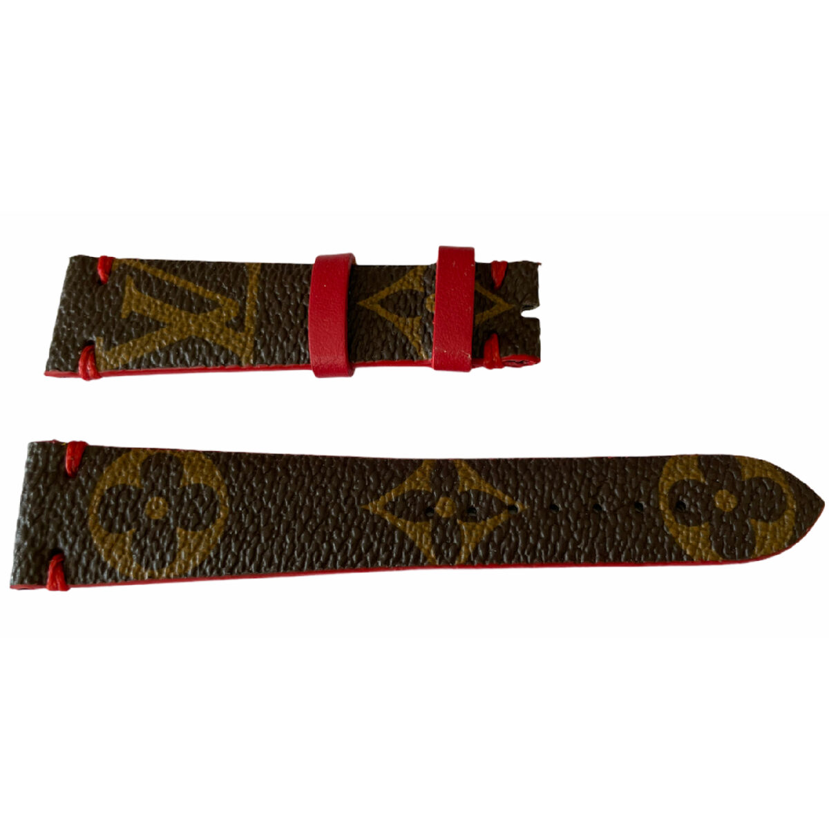 Louis Vuitton Monogram Lederband für Uhren braun & rot 20mm