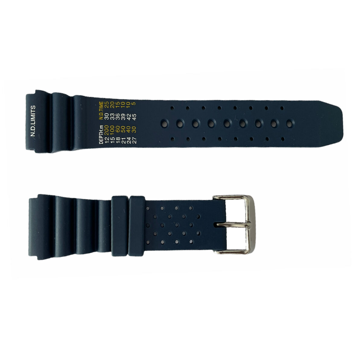 Blauer Gummi Taucheruhrband mit Dekompressionstisch und Edelstahlkugel 20 mm, 22 mm
