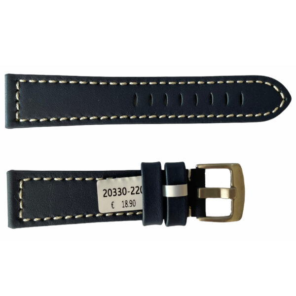Lederblau Band mit weißem eingravierten Faden glatt für Uhren 22mm