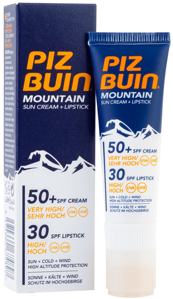 Mountain Suncream SPF 50+ und Lippenstift SPF 30, 20 ml, Piz Buin
