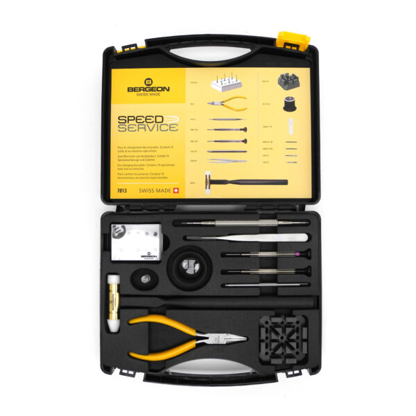 Bergeon 7813 Speed Service Watchmaker-Set zum Wechseln von Armbändern – 15 Werkzeuge