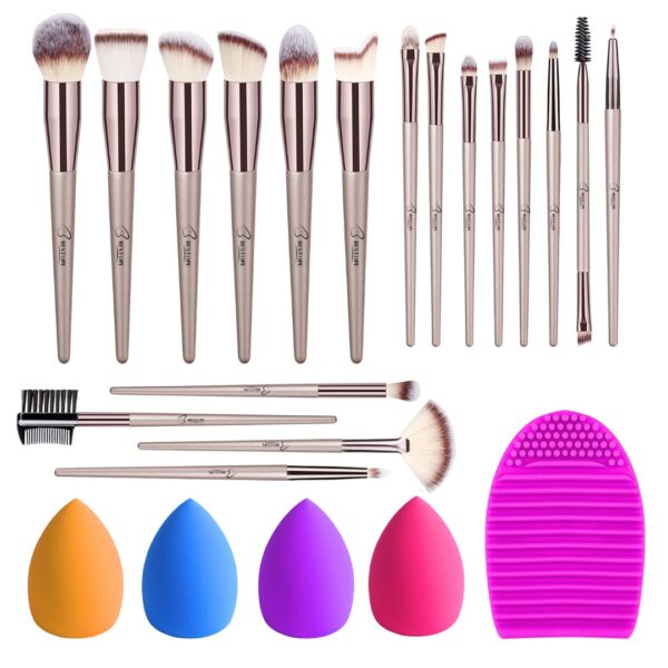 Makeup Pinsel Set, 4 Makeup Schwämme & 1 Pinselreiniger Set - Rose Gold BESTOPE