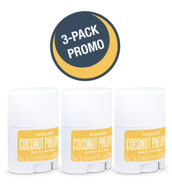3er Pack – Schmidt's Naturals Deodorant Stäbchen Kokos + Ananas, Für Empfindliche Haut, Reisegröße 19,8 g