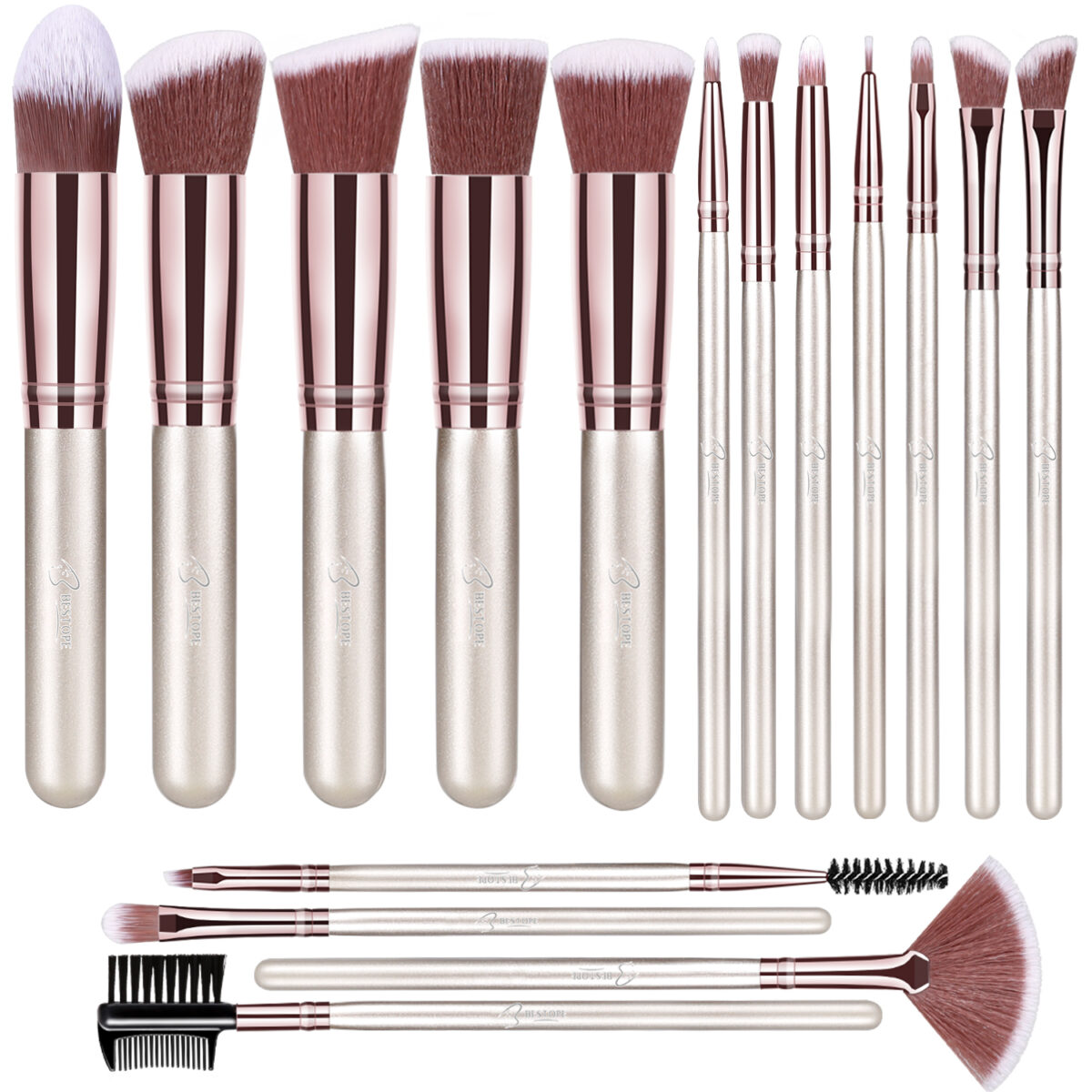 BESTOPE Make-up Pinsel Set 16er Set, Champagne Gold