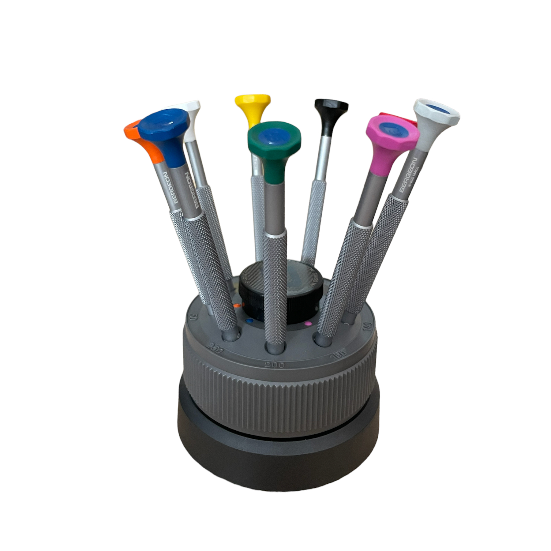 Bergeon 31081-S09 Schraubenset mit 9 Schraubendrehern, eloxiertem Aluminiumgehäuse und Drehfuß