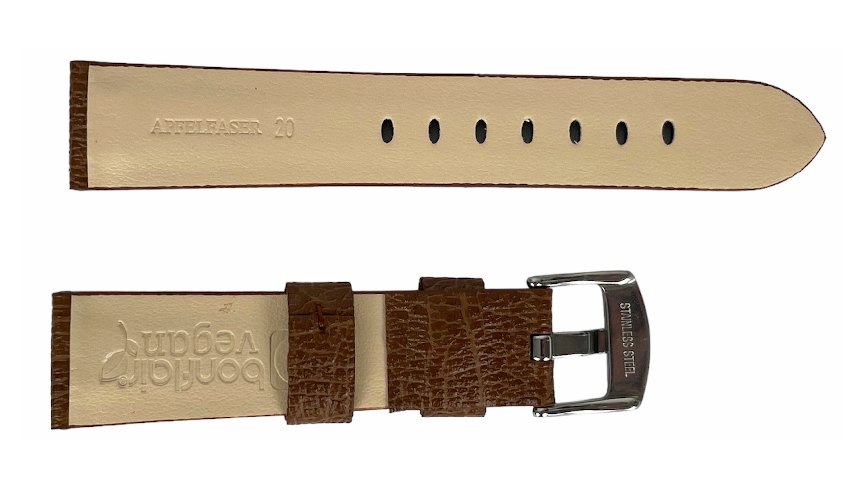 Vegane Applefasern Dunkelbraune Geprägte Armbanduhr-Gurt 20mm - Image 2