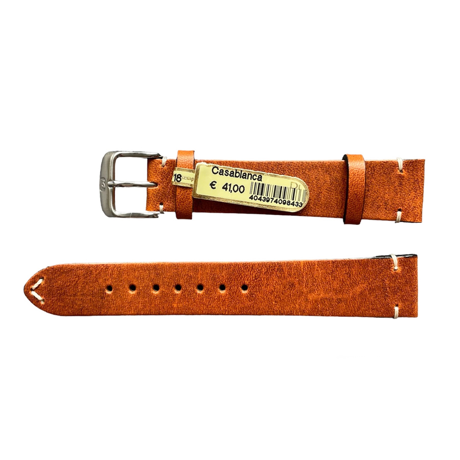 Casablanca Echtes Rotbraunes Leren Armband mit Naht – 18 mm