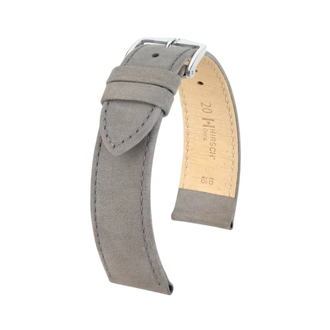 Hirsch Osiris Nubuk Grau Kalbledruckriemen 16 mm 03433130-2-16