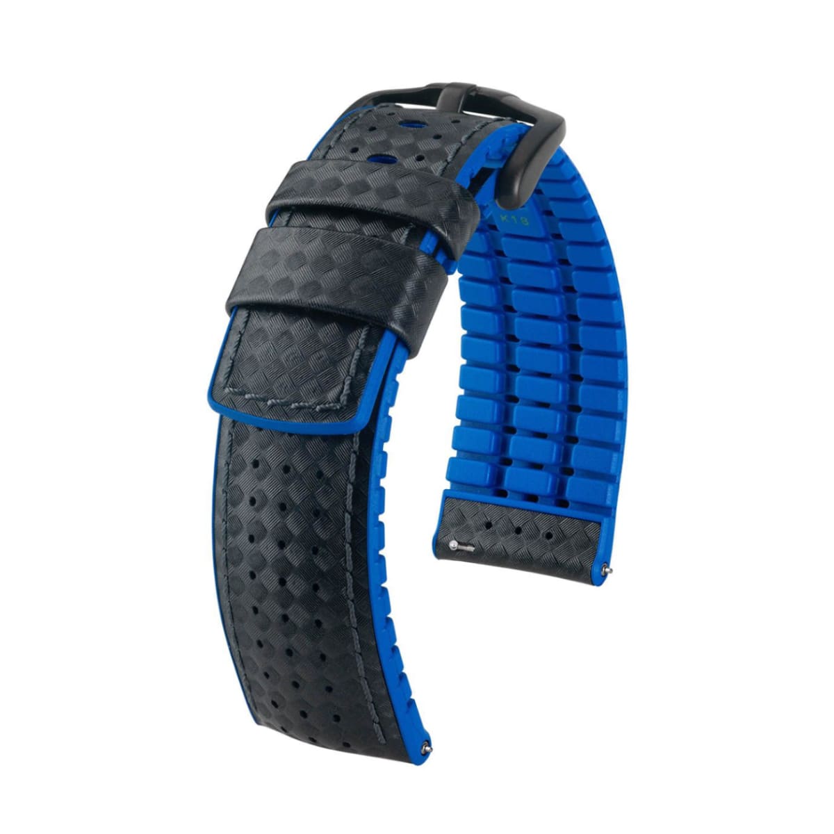 Hirsch Ayrton L schwarf und blaues Kalbsleder Armband 20 mm 0918092050-5-20