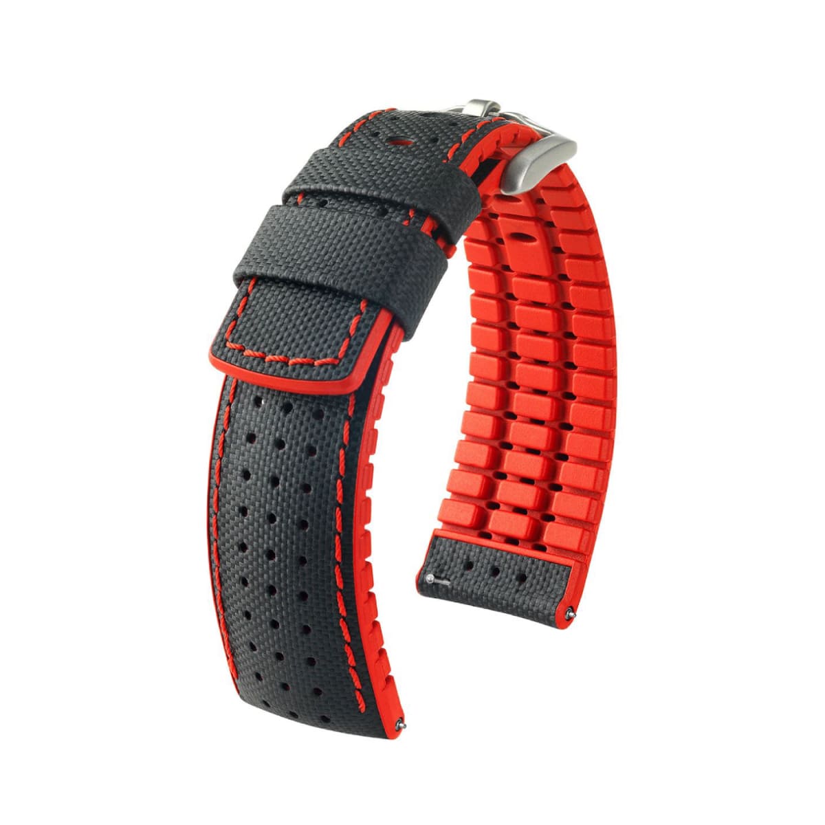 Hirsch Robby L schwarzer und roter Kalbsleder-Armbandfassung 20 mm 0912094050-4-20