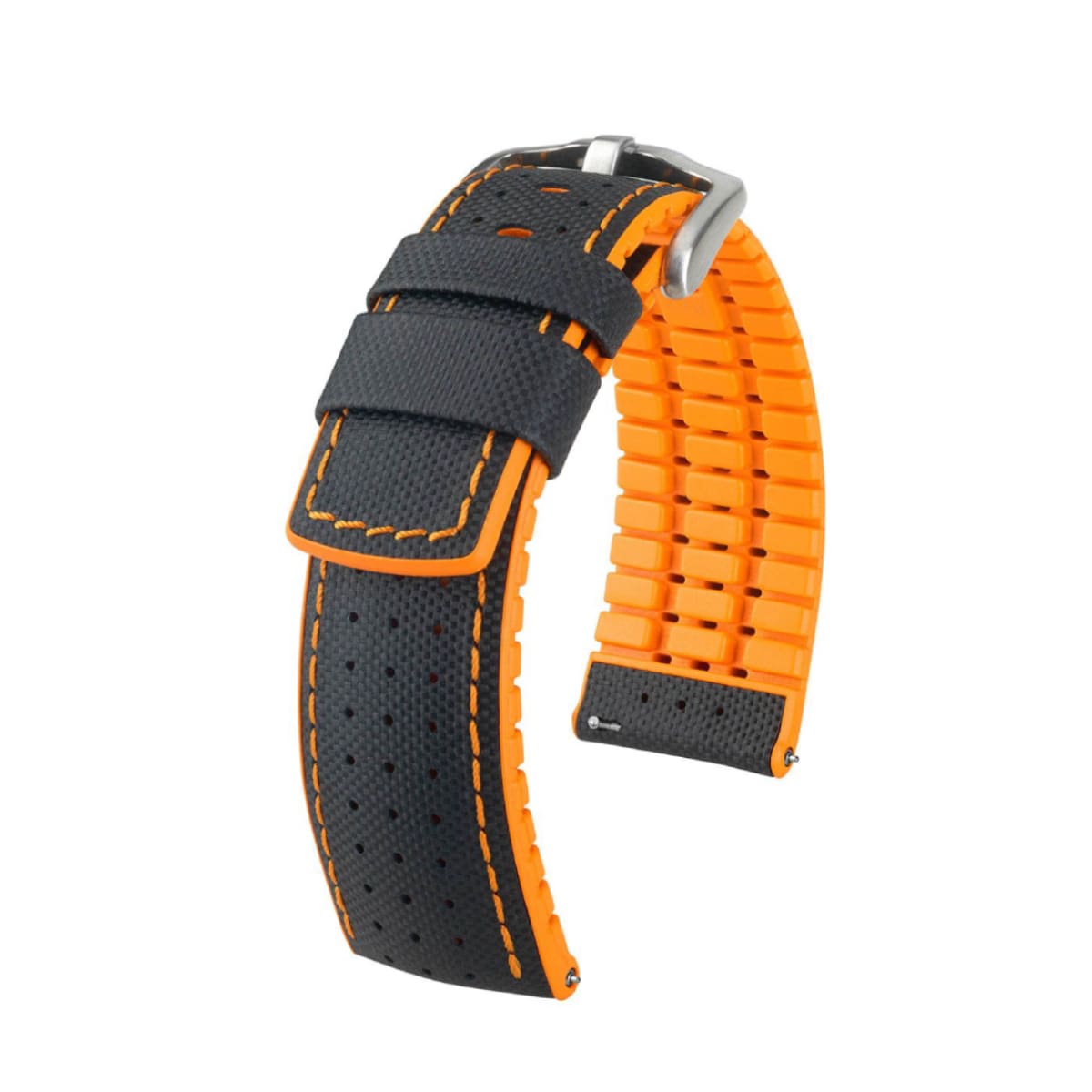 Hirsch Robby L Schwarz-Orange Kalbsleder Armband 20 mm 0917694050-4-20