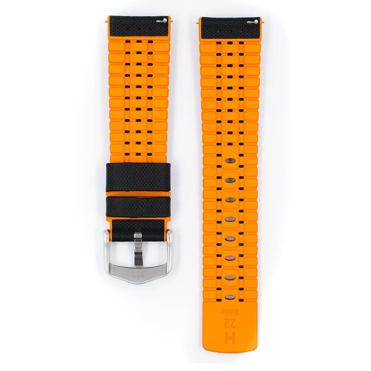 Hirsch Robby L schwarf und orange Lederarmband 22 mm 0917694050-4-22 - Image 2