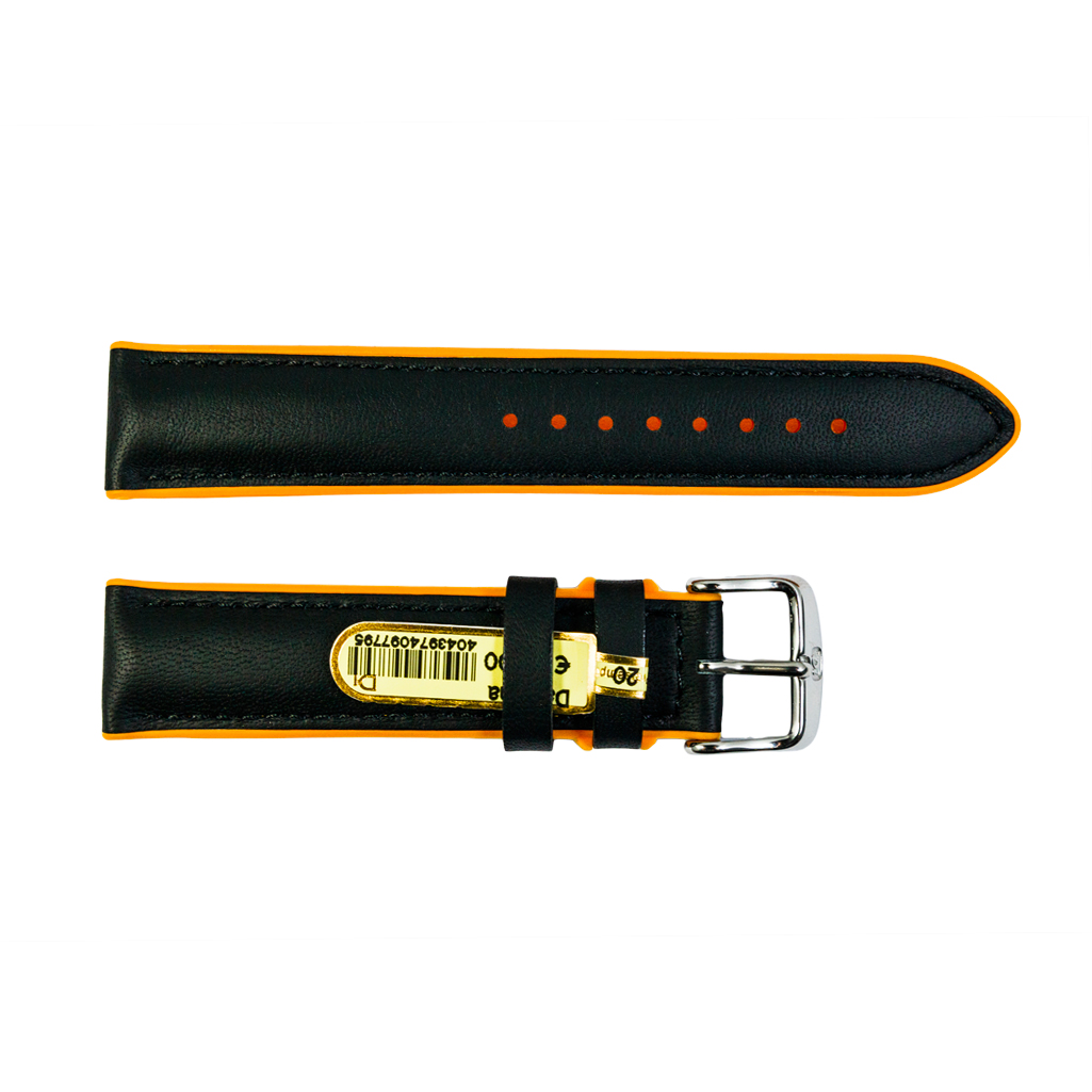 Daytona Silikon und Leder Armband in Schwarz und Orange 20mm