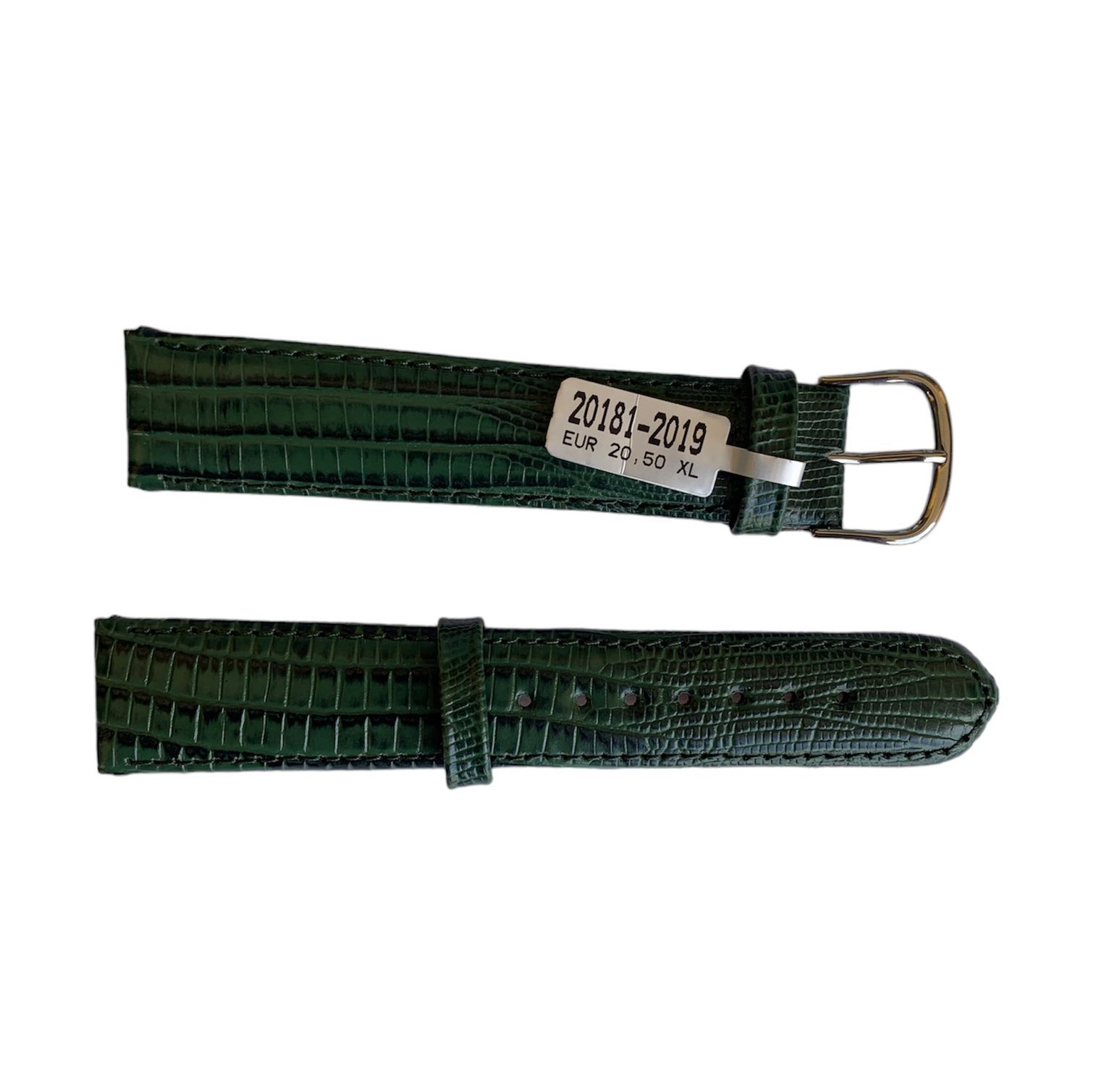Teju Lizard XL Lederarmband in Grün mit 20 mm Silbertone-Faltschließe