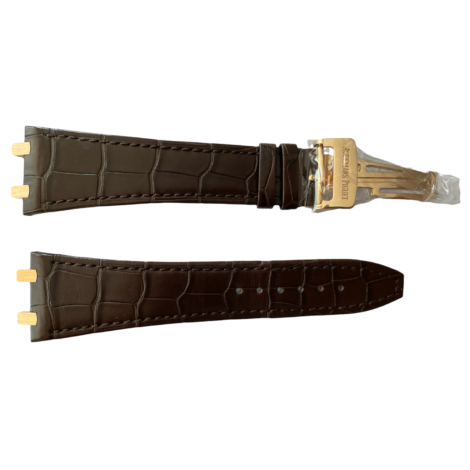 Neuer brauner Lederarmband mit 18k Roségold-Faltschließe für Audemars Piguet – 41 mm
