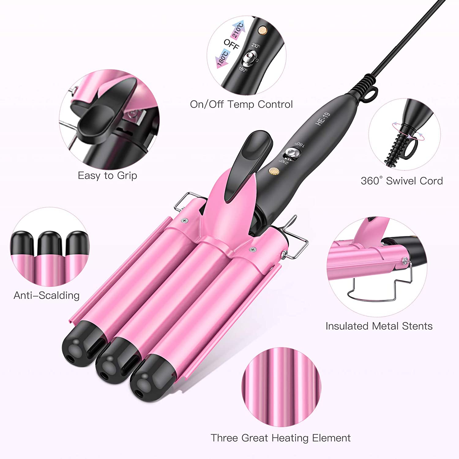 BESTOPE Haar-Lockenstab mit 3 Messern – Pink - Image 2