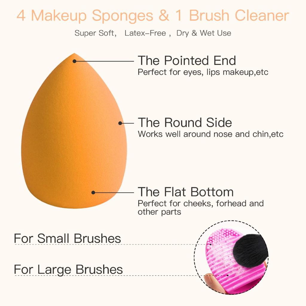 Makeup Pinsel Set – 4 Make-up Sponges & 1 Reiniger Set – Rose Gold BESTOPE - Image 2