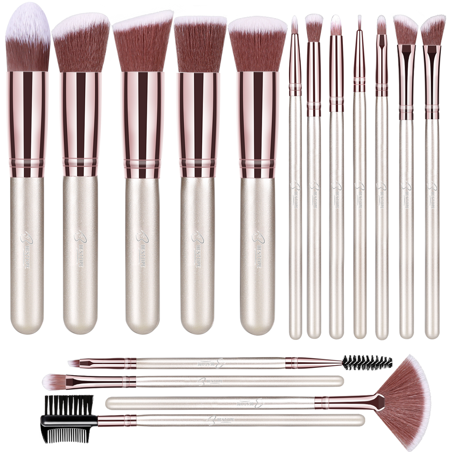 BESTOPE Make-up Pinsel Set 16er Set, Champagne Gold