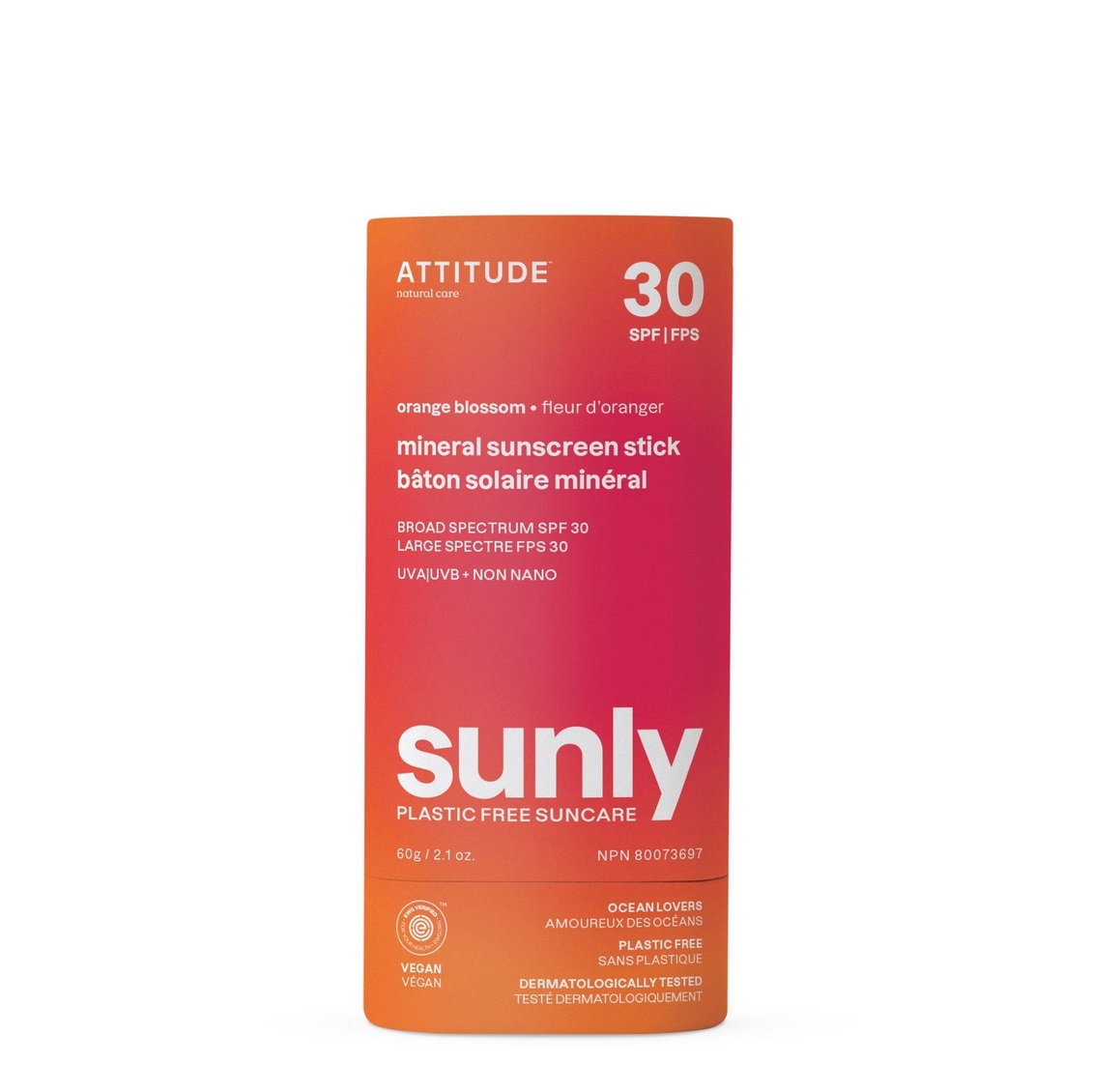Plastic-Free Mineral Sonnenschutz Stift SPF 30 – Orangeblüte, Sunly, ATTITUDE