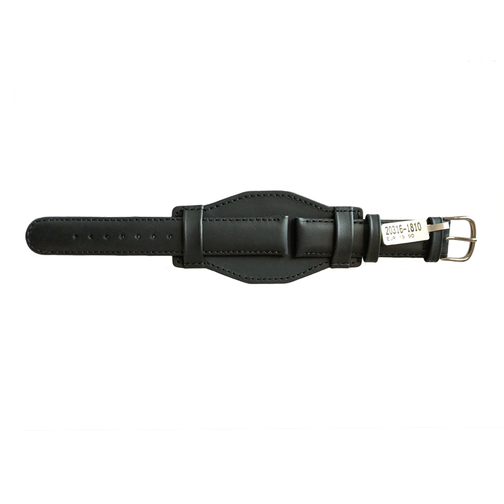 Rückgrat-Gurt aus Wildleder mit Naht und breiter Unterlage schwarz für Uhren 18mm
