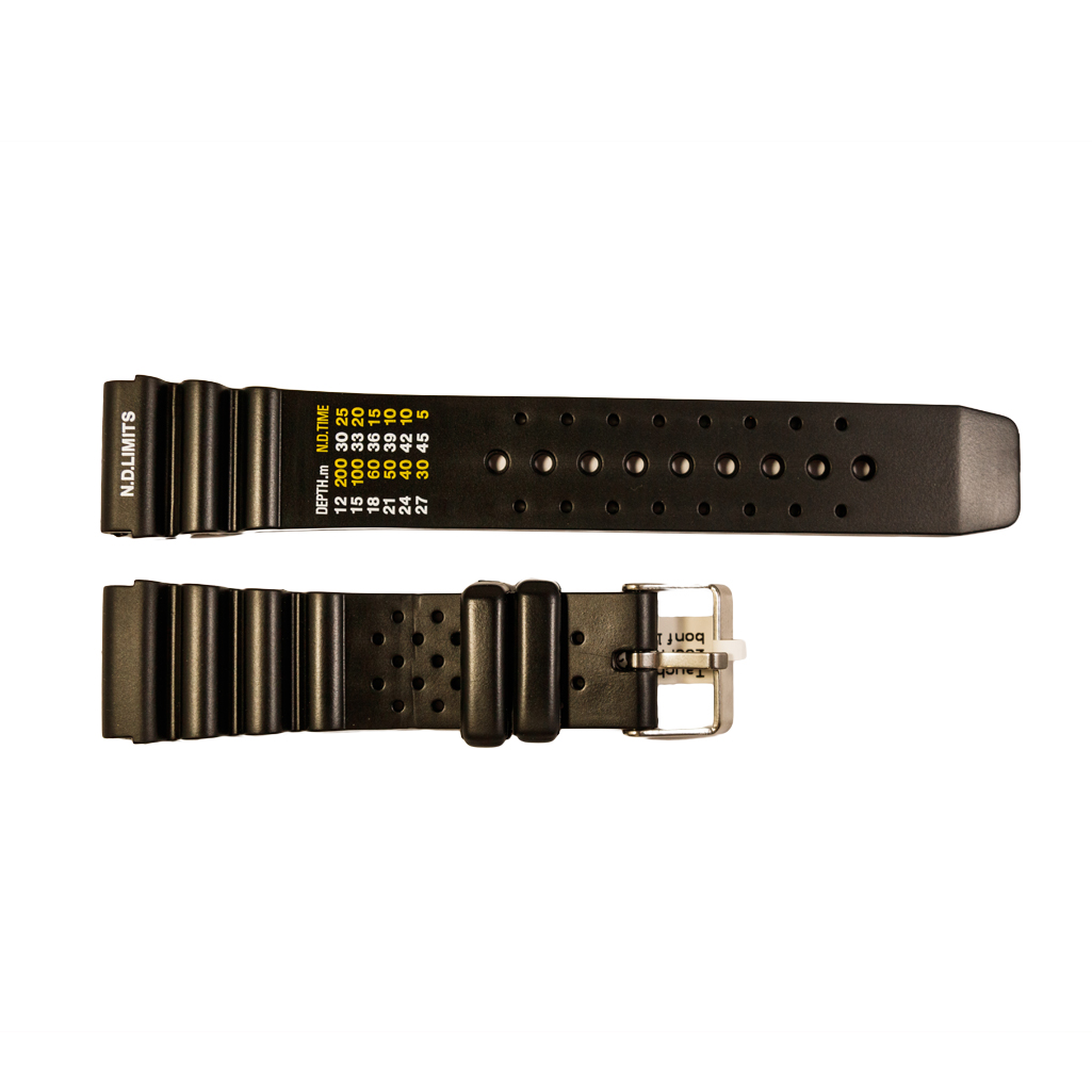 Gummi Taucherarmband mit Dekompressionsanzeige und Edelstahl-Faltschließe 22 mm, 24 mm