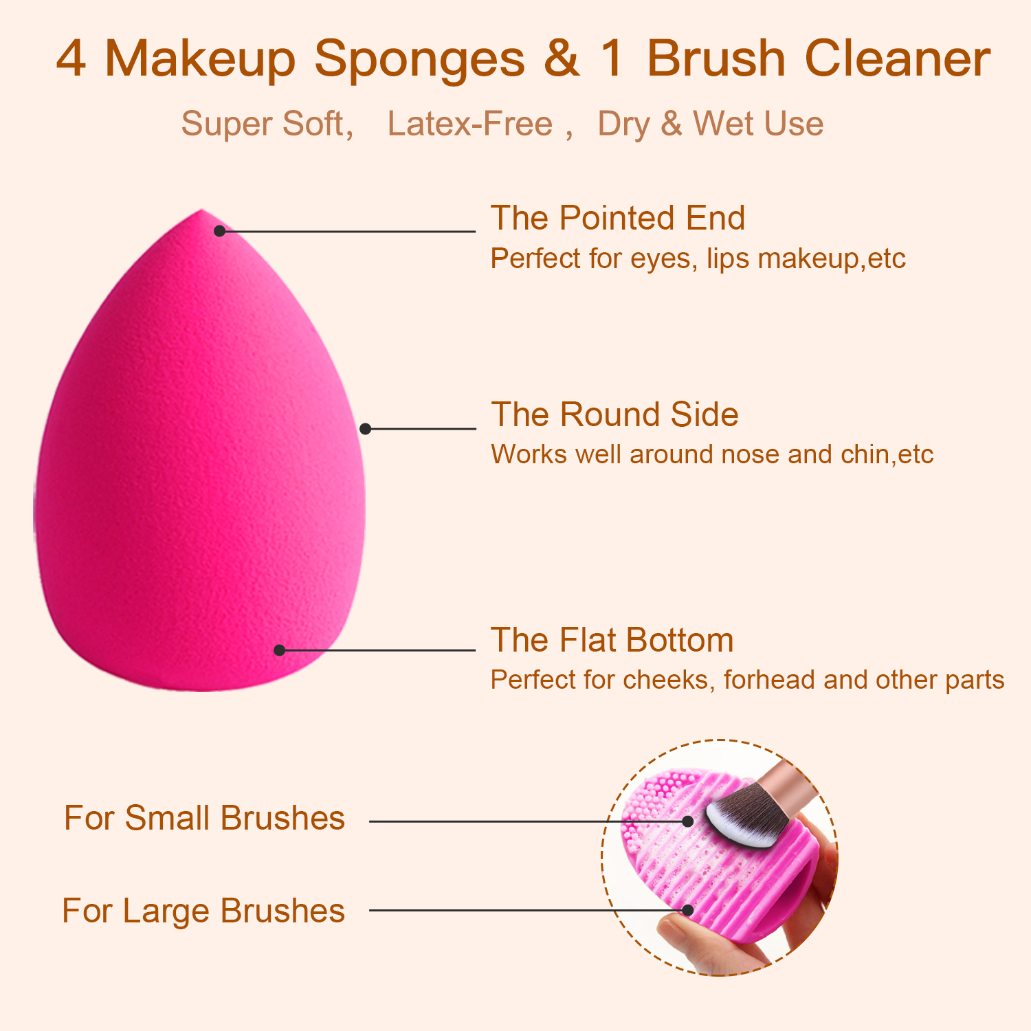 Makeup Pinsel Set, 4 Makeup Schwämme & 1 Pinselreiniger Set - Rose Gold BESTOPE - Image 2