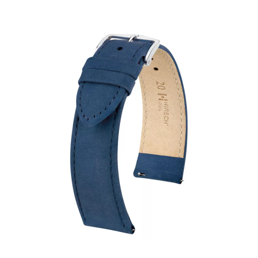 Hirsch Osiris Nubuk blaues Armband 20/18 mm, Größe M, 03433180-2-20