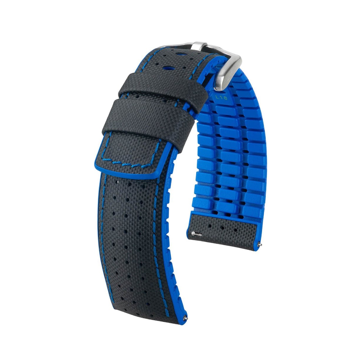 Hirsch Robby L schwarf und blaues Kalbslederarmband 22 mm 0918094050-4-22