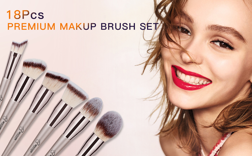Makeup Pinsel Set, 4 Makeup Schwämme & 1 Pinselreiniger Set - Rose Gold BESTOPE - Image 5