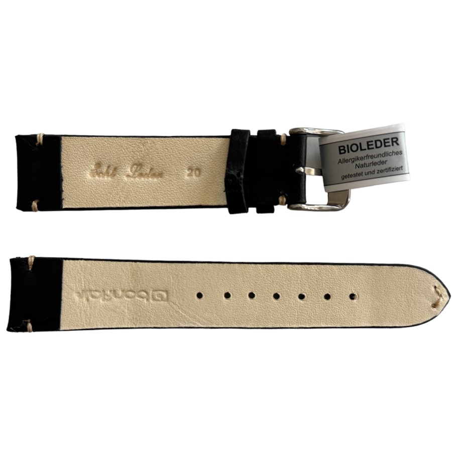 Mokka schwarzes Lederalarmband mit Naht 20 mm - Image 2