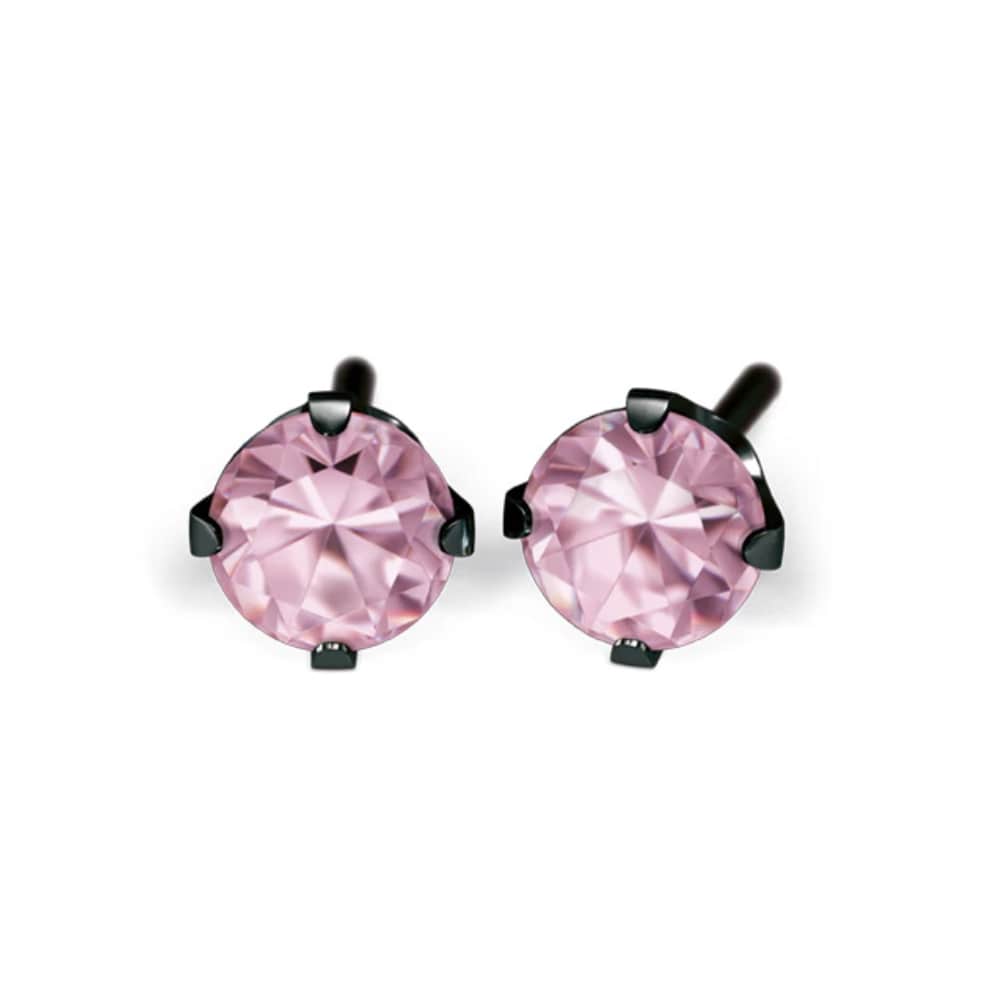 Studex Schwarzer Stahl Ohrringe mit Rosa Zirkonia, 4mm, 7517-0150