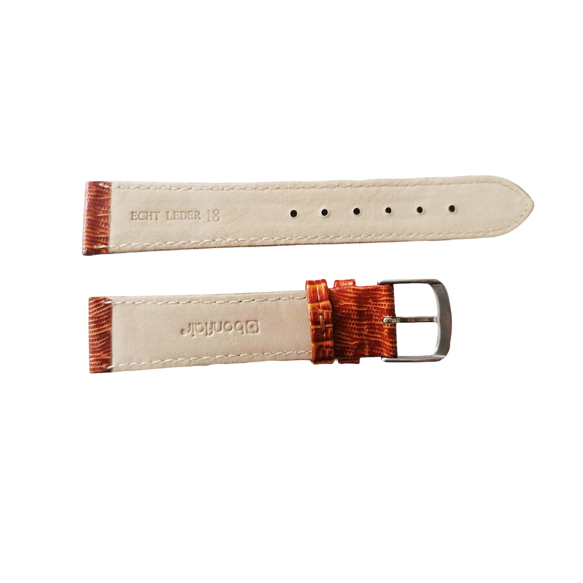 Bonflair Teju Lizard Lederarmband mit 18 mm Silbertone-Faltschließe in golden-brauner Farbe - Image 2