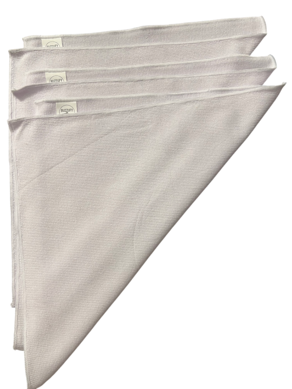 Buzzufy Premium Microfasern Poliercloths – 3er Set Hochwertige Stoffe für Reinigung & Polieren – Lasfreie, Streifenfreie für Autos, Haushalt, Uhren & Schmuck, Silber, Gold, Edelstahl, 32 cm x 36 cm, Weiß