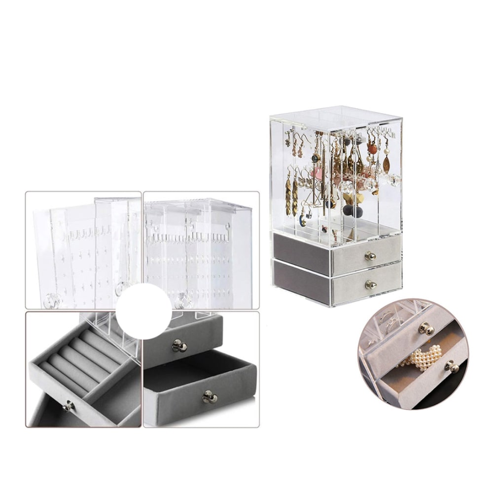 Gugita Schmuckorganisator Casket Display, Elegante Aufbewahrungsbox für Ohrringe, Ketten und Armbänder, Transparent Grau - Image 4