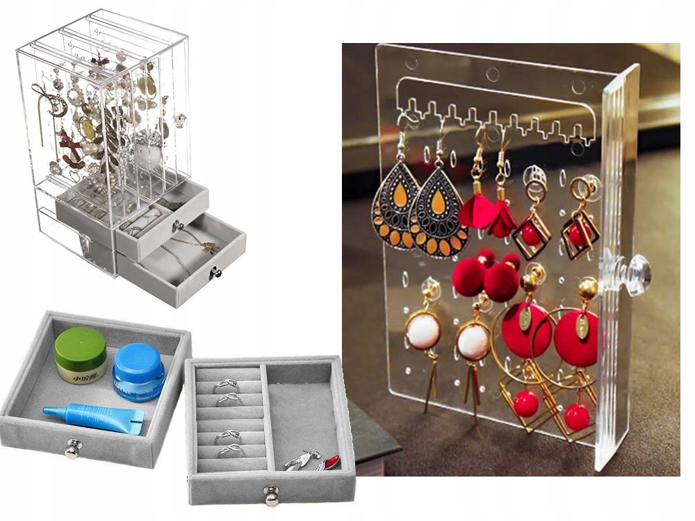 Gugita Schmuckorganisator Casket Display, Elegante Aufbewahrungsbox für Ohrringe, Ketten und Armbänder, Transparent Grau - Image 9