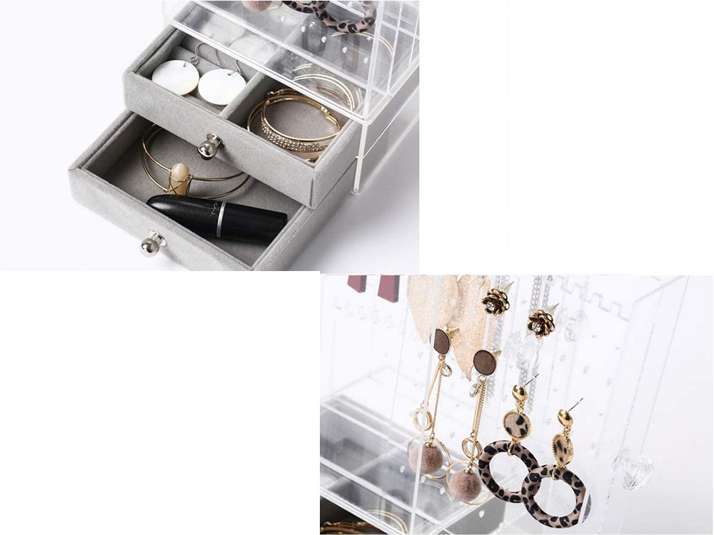Gugita Schmuckorganisator Casket Display, Elegante Aufbewahrungsbox für Ohrringe, Ketten und Armbänder, Transparent Grau - Image 10