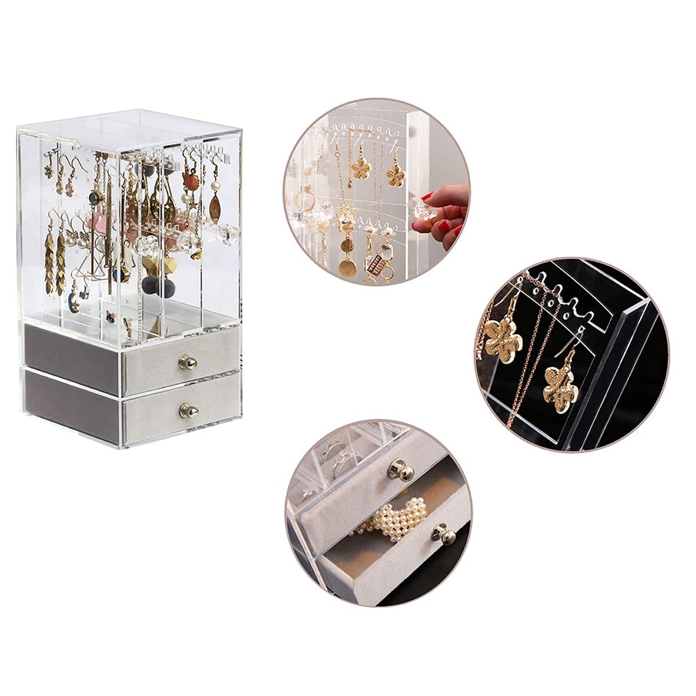 Gugita Schmuckorganisator Casket Display, Elegante Aufbewahrungsbox für Ohrringe, Ketten und Armbänder, Transparent Grau - Image 5
