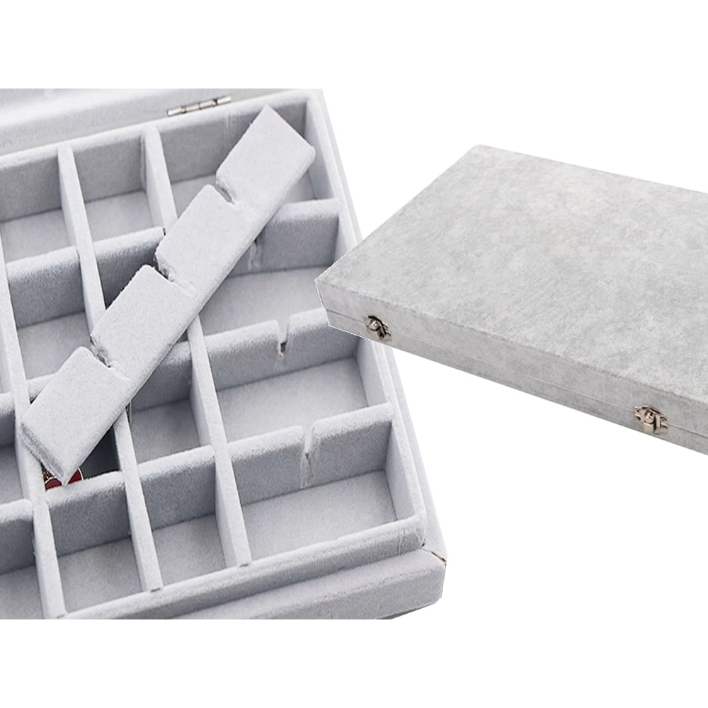 Gugita Schmuckbox Organizer mit Glasdeckel, Grau, 24 Fächer - Image 3
