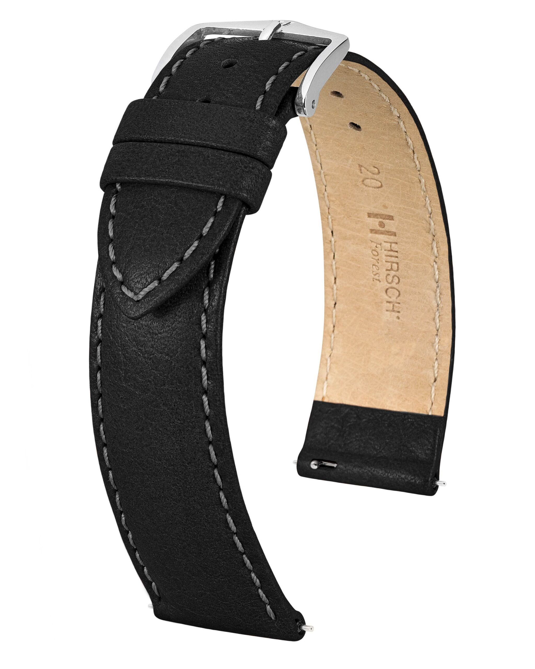 HIRSCH Forest Uhrenarmband aus italienischem Kalbleder Schwarz 18 mm