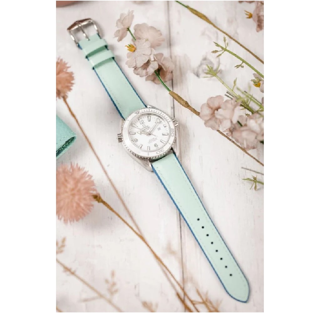 Hirsch LINDSEY Hellblau, Tiffany Leder & Gummi Armband 18mm 0928302181-2-18 - Image 3