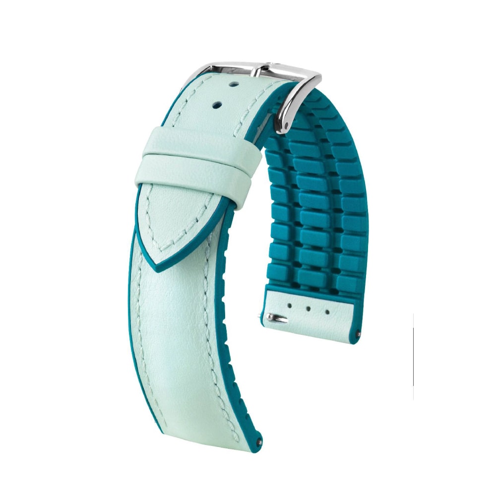 Hirsch LINDSEY Hellblau, Tiffany Leder & Gummi Armband 20mm 0928302181-2-20