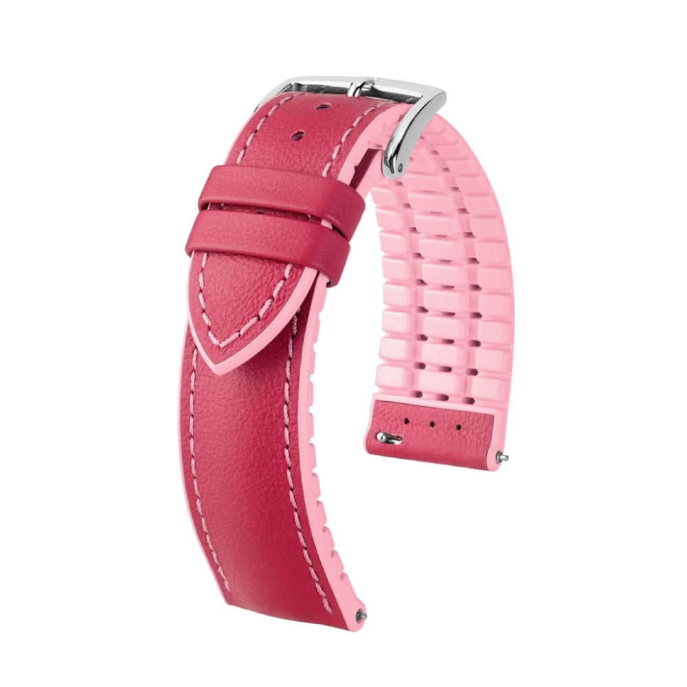 Hirsch LINDSEY pink, rosé Damen Leder & Gummiband Armband 18mm 0922202125-2-18