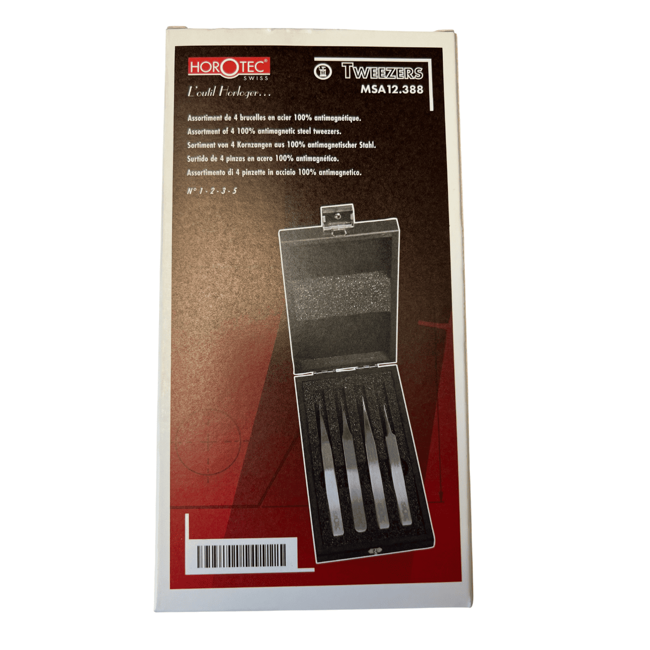 Horotec MSA12.388 Antimagnetische Pinzette Set Nr. 1 2 3 5 904L Stahl Holzkasten - Image 3