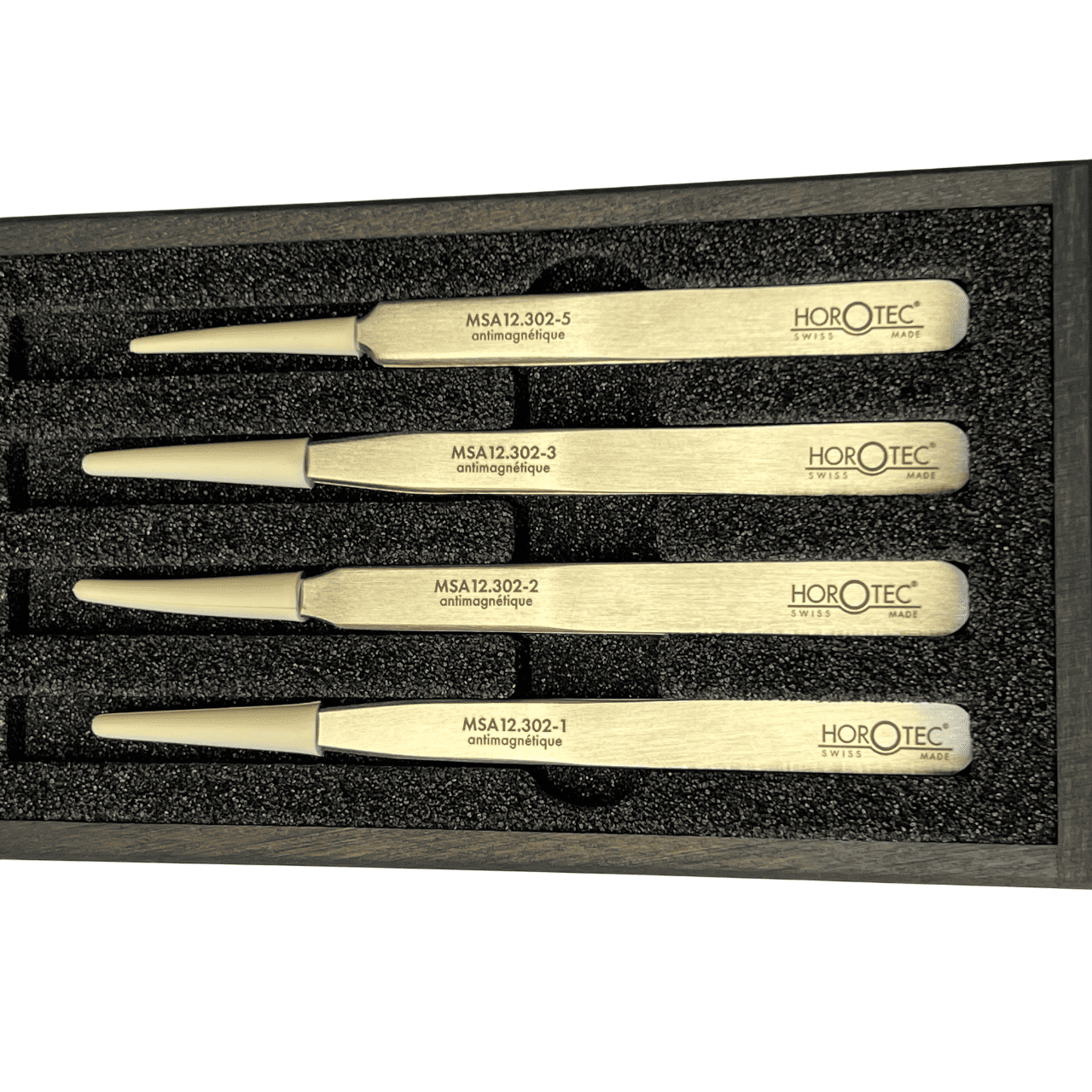 Horotec MSA12.388 Antimagnetische Pinzette Set Nr. 1 2 3 5 904L Stahl Holzkasten - Image 11