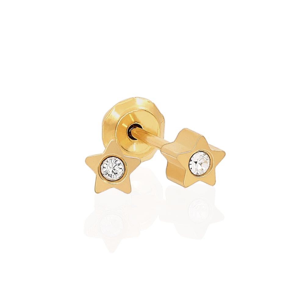 Inverness 24K Gold Plated 2mm Sterne mit Steinen Piercing Ohrringe 24C